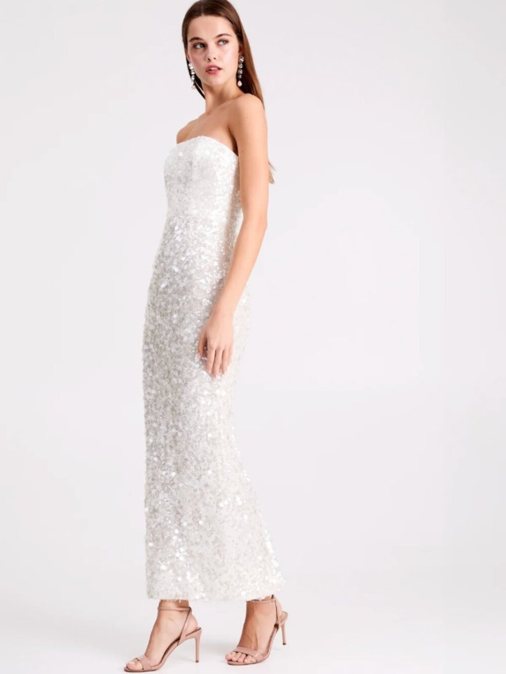 Helsi White Bridal/Graduation Strapless Sequin Sparkly Gown